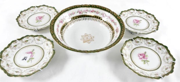 LOT OF 5 matching Bavaria plates 5792 and serving bowl 182, Hallmarked ZS&C Bavaria