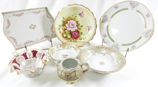 Vintage antique LOT OF 7 decorative china, plates, trays items including Nippon