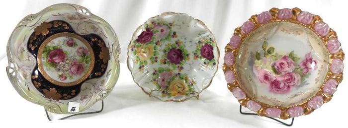 Antique porcelain Germany lot of 3 decorative rose bowls