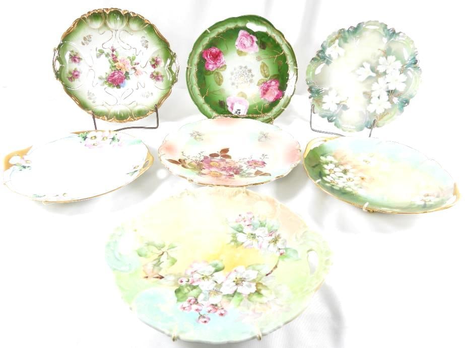 LOT OF 7 decorative floral plates including Royal Vienna, D&C and T&V: LOT OF 7 decorative floral plates including Royal Vienna, D&C and T&V, ranging from 9.5" to 10" in diameters. See photos for designs and markings on backs