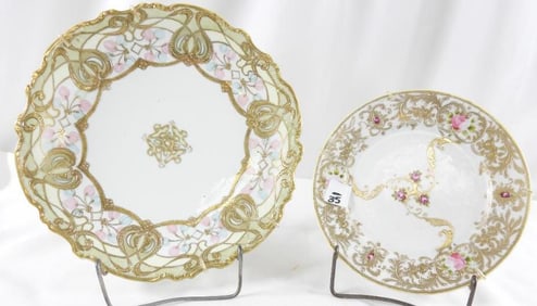 Noritake Nippon two plate set with gold accents and flowers