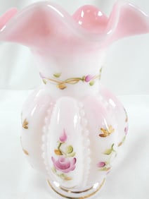 Fenton Rosalene hand painted Beaded Melon Vase, signed
