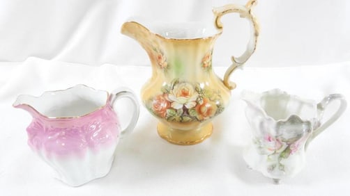 LOT OF 3 vintage porcelain pitchers, R S and C.T.
