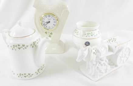 LOT OF 4: Royal Tara "Shamrock" Tea set and Donegal clock