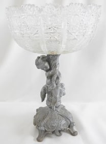 Cut Glass Ashtray/Bowl with metal cherub stand