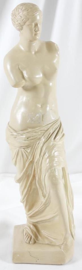 Venus de Milo 19" tall statue classic figure: Venus de Milo 19" tall statue classic figure with 5" base, see photos for tape with worn paint markings