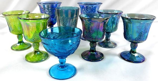 LOT OF 9 Carnival glasses including Vintage Indiana Blue