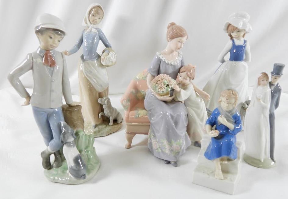 LOT OF 6 Nao by Lladro figurines: LOT OF 6 Nao by Lladro figurines, ranging in height from 5.25" to 10" tall. See photos for designs and markings on bottom of figurines.