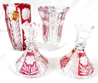 LOT OF 4 Vintage Anne Hutte Bleikristall crystal vases and candlestick holders