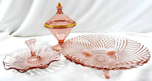 LOT OF 3 pink Depression glass serving dishes