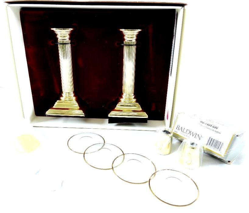 Pair of Baldwin Candle Holders and followers in boxes: Pair of Baldwin Candle Holders, 6.5" tall, and followers in boxes