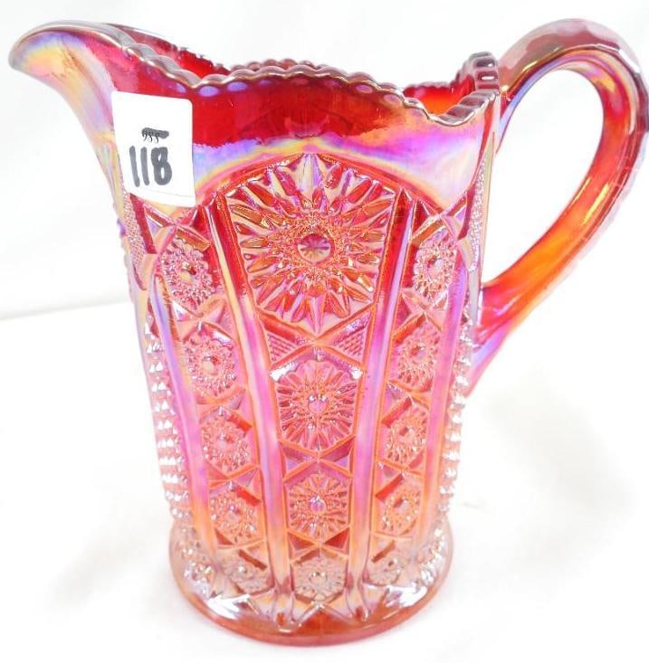 Vintage Indiana Glass Heirloom Sunset Carnival Glass Pitcher: Vintage Indiana Glass Heirloom Sunset Carnival Glass Pitcher, 7.5"L x 6.5"T x 4.5"W