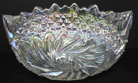 Vintage L.E. smith "Comet in the Stars" clear iridescent carnival glass bowl