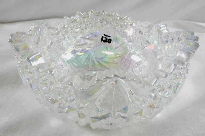 Vintage L.E. smith "Comet in the Stars" clear iridescent carnival glass bowl: Vintage L.E. smith "Comet in the Stars" clear iridescent carnival glass bowl, 7.5"W x 4"T