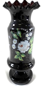 Hand-Painted Black Amethyst Glass vase, possibly Bristol Glass