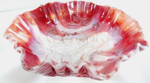 Vintage imperial Glass red slag bowl in the "Open Rose" pattern
