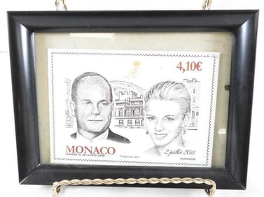 Framed Monaco stamp featuring man and woman, 2011