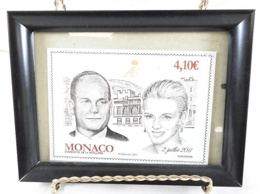 Framed Monaco stamp featuring man and woman, 2011: Framed Monaco stamp featuring man and woman, 2011