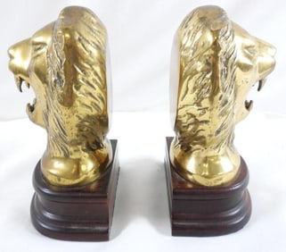 Pair of vintage brass lion head bookends