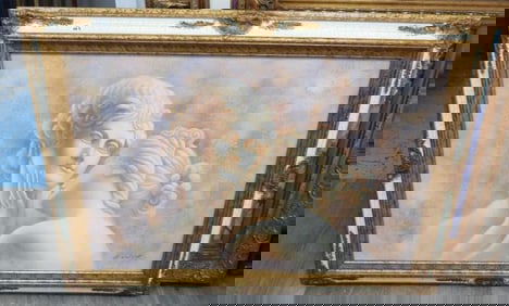 R. Wilcox Signed Framed Greek Artwork in 32" x 43" frame