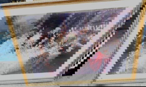 Framed reproduction of "The Dinner Party" print Roarings 20's/30's by Jules-Alexandre Grun