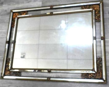 Large Ornate Metal Framed beveled glass ANTIQUE Mirror