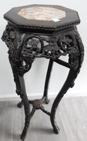 Chinese carved wood and marble table/stand