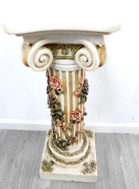 Decorative column pillar with floral design: Decorative column pillar with floral design, 30.5" tall, 9.5" flat space on top with 11" wide at corners