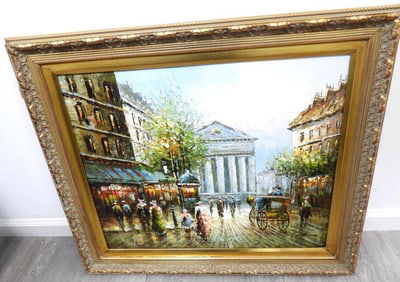 P. Hunter signed oil painting on canvas, framed