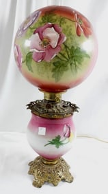 Antique floral "Gone With The Wind" lamp/parlor lamp/hurricane lamp