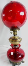 Antique Victorian-style ruby red glass electric gone with the wind lamp