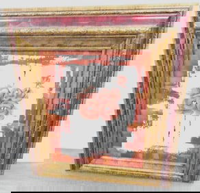 Red and white floral framed Knight artwork, signed