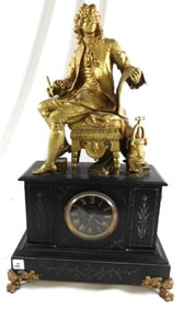 Antique Marble Demoulinneuf mantel clock featuring a figural finial of a seated man
