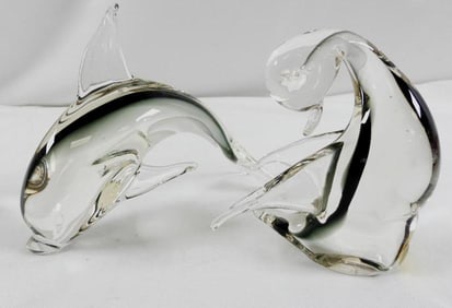 LOT OF 2 MURANO glass animals:  penguin and dolphin