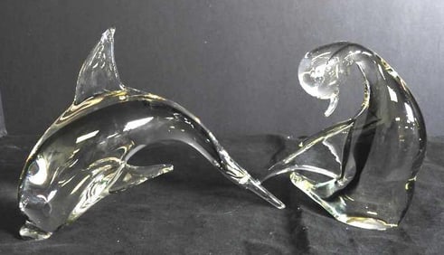 LOT OF 2 MURANO glass animals: penguin and dolphin