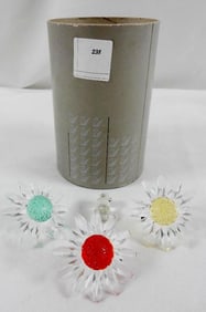 Set of 3 SWAROVSKI CRYSTAL Marguerite Daisy flowers (red, green, yellow center) and cactus figurine