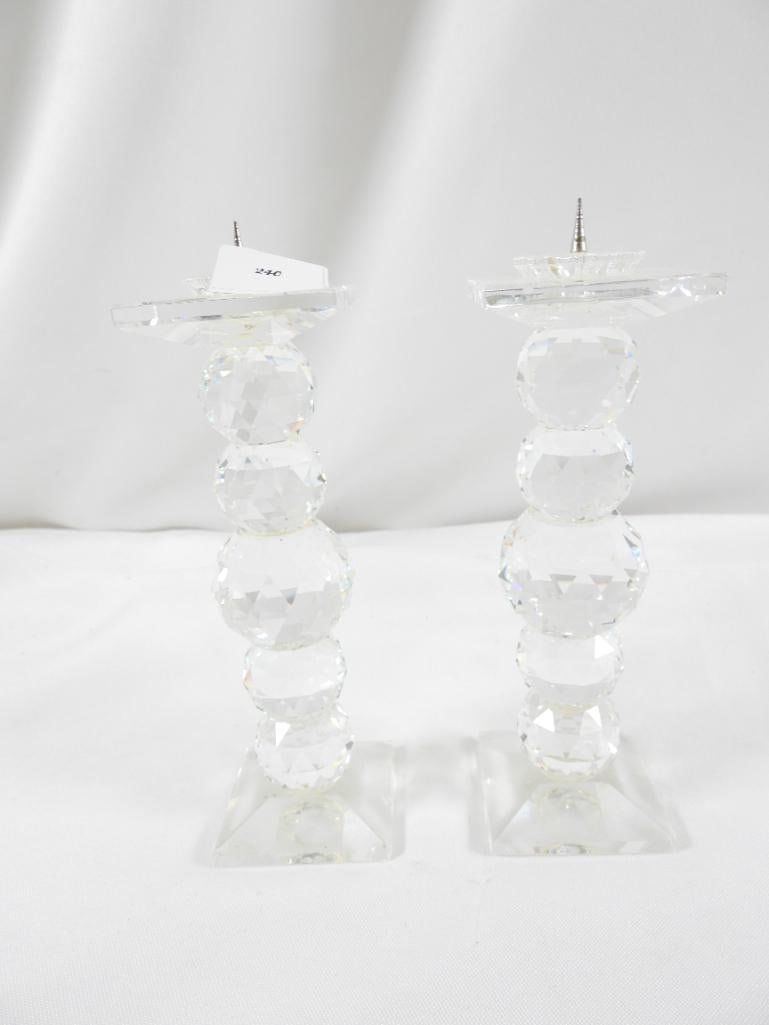 Set of 2 SWAROVSKI CRYSTAL candleholders with pin detail: Set of 2 SWAROVSKI CRYSTAL candleholders with pin detail, 7"tall x 2"wide base