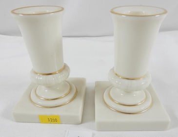 Set of 2 LENOX ivory-colored porcelain candlesticks with gold trim