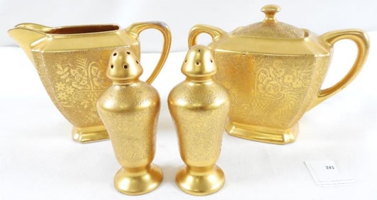 LOT OF 4: Vintage Oremont Bavaria sugar and creamer set, and Pickard 1-58 salt and pepper shaker set