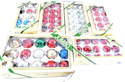 LOT OF 6 boxes of Christmas holiday colored ornaments