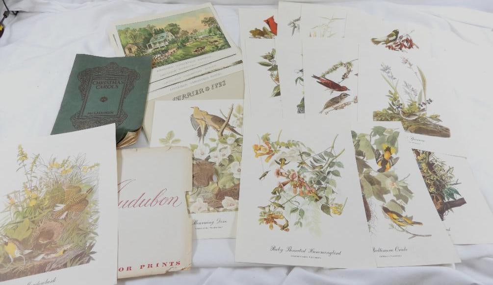 Huge LOT OF EPHEMERA - including Audubon and Currier & Ives photo prints: Huge LOT OF EPHEMERA - including Audubon and Currier & Ives photo prints and Christmas Carols paperback