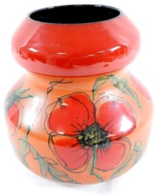 Ceramic red and orange floral design pot, R08305 Raymor Italy