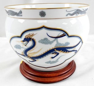 Vintage Franklin Porcelain Limited Edition bowl on wooden stand