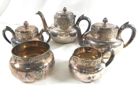 LOT OF 5 Silver-Plated Gorman numbered tea set
