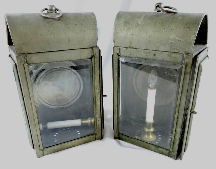 LOT OF 2 Vintage Railroad Lanterns: LOT OF 2 Vintage Railroad Lanterns, each 14.5"T x 8"L x 5"W, see photos for design, wear due to age/use