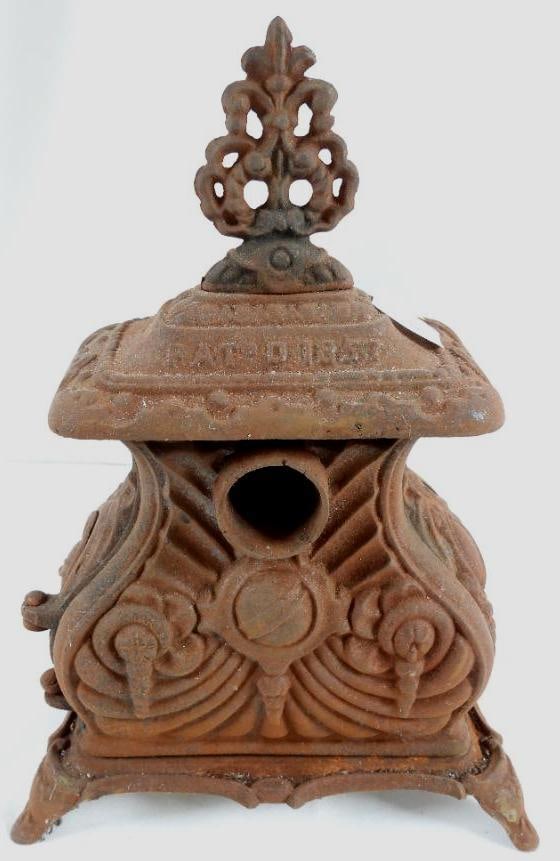Antique Cast Iron Stove: Antique Cast Iron Stove, see photos for design and wear due to age/use, 10.5"T x 8.25"L x 6"W