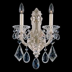 Shonbeck Pair of Silver tone 2 arm crystal lighted Wall Sconces matches lot 206