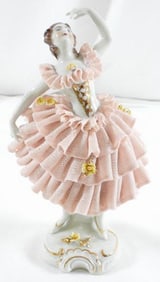 ANTIQUE DRESDEN LACE figurine with woman dancing, 8396