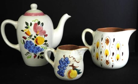 LOT OF 3 STANGL Pottery Pitchers: Fruit, Fruit & Flowers, Amber-Glo