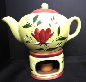 STANGL MAGNOLIA teapot with lid and candle warmer stand